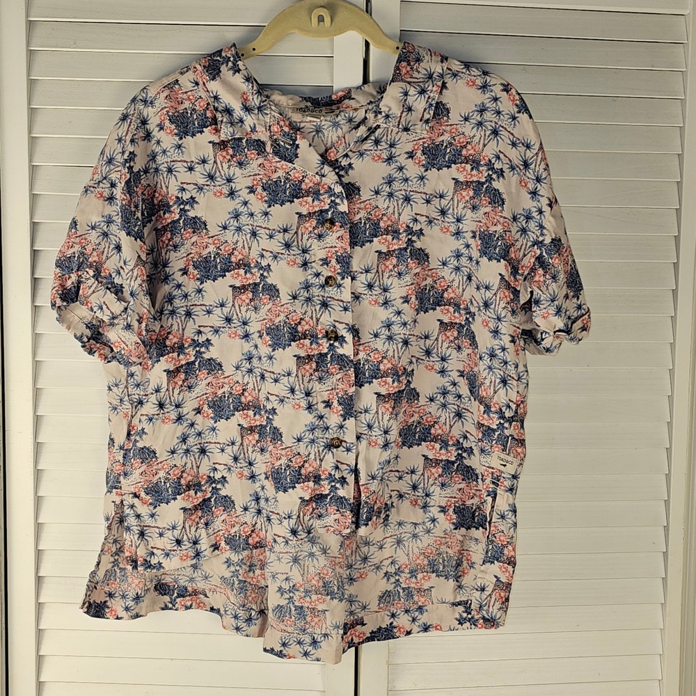 Toad &‎ Co Womens Pink Hillrose Tee Short Sleeve Button Down Shirt Blouse XS